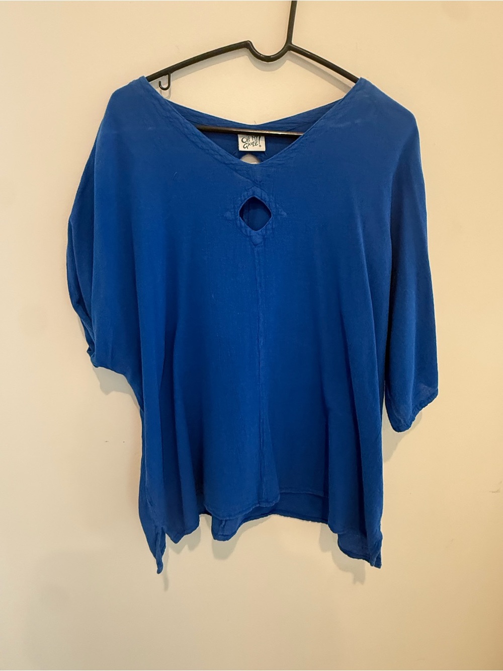 Blue V-Neck Keyhole Short Sleeve Gauze Top Oh My Gauze